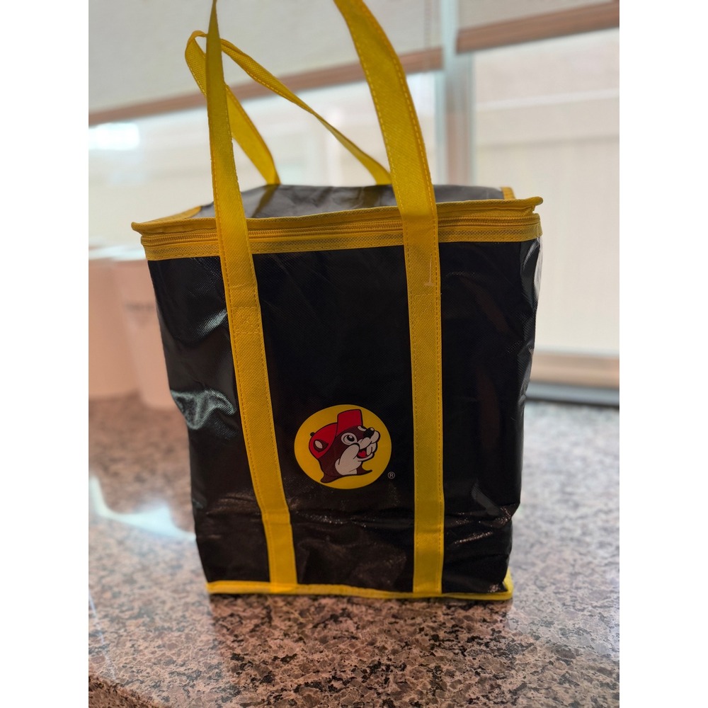 Buc-ee's Insulated Reusable Tote Bag Black Yellow Beaver Logo Thermal Cooler
